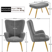 Oakcraft Wingback Chair, Polyester Cover, TV Chair, Armrest Chair, Upholstered Folding Chair, Cocktail Chair, Teddy Plush, Stylish Design,
