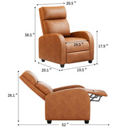 Oakcraft Recliner Chair Recliner Sofa Chair Padded Seat Pu Leather Adjustable Reclining Chairs Home Theater Single Modern Living Room Recliners with Thick Seat Cushion and Backrest
