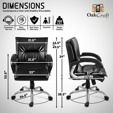 Oakcraft Renown Medium Back Leatherette Ergonomic Office Chair - Oakcraft