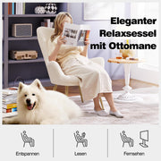 Oakcraft Wingback Chair, Polyester Cover, TV Chair, Armrest Chair, Upholstered Folding Chair, Cocktail Chair, Teddy Plush, Stylish Design,