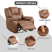 Oakcraft Manual Recliner Chair with Padded Headrest and Armrest, Overstuffed Reclining Chairs Comfy Faux Leather Recliners Single Sofa for Living Room