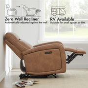 Oakcraft Recliner Chair, Zero Wall Reclining Sofa Chair W Power Point USB Charger, Small Faux Leather RV Recliners Home Theater Seating for Living Room