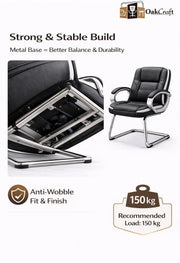 Strong metal cantilever base of the OAKCRAFT visitor chair rated for 150 kg