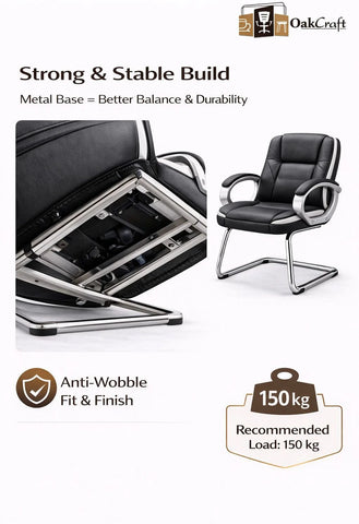 OAKCRAFT Medium Back Leatherette Visitor Chair with Armrests & Metal Base (White & Black)