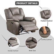 Oakcraft Manual Recliner Chair with Padded Headrest and Armrest, Overstuffed Reclining Chairs Comfy Faux Leather Recliners Single Sofa for Living Room