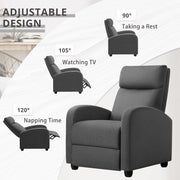 Oakcraft Recliner Chair Adjustable Home Theater Single Fabric Recliner Sofa Furniture with Thick Seat Cushion and Backrest Modern Living Room Recliners OMR-308 Modern Aurora Grey