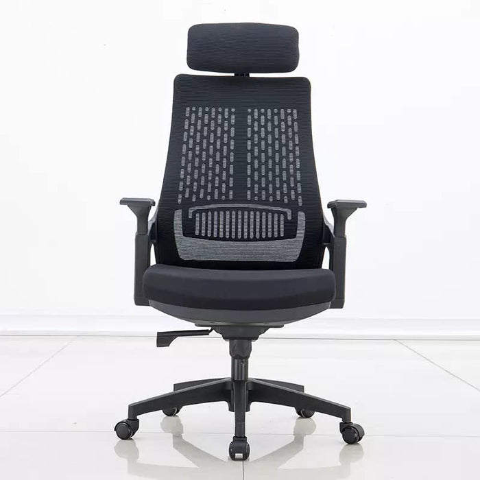 Oakcraft black mesh high back office chair with headrest and adjustable armrests