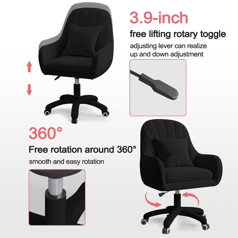 Oakcraft Cute Office Chair Home Computer Chairs Adjustable Task Chairs Modern Office Chair Makeup 360° Swivel Computer Mid Back Chair