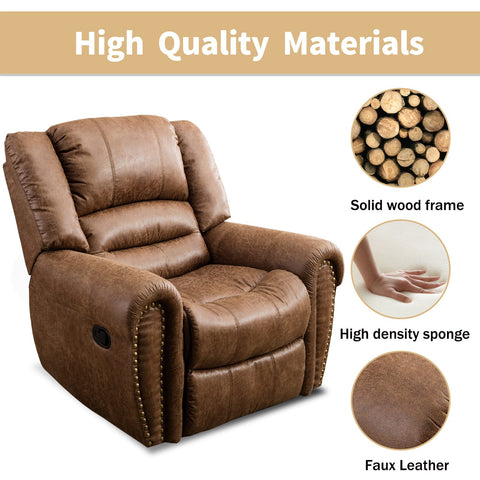 Oakcraft Vintage Leatherette Recliner Chair for Adults, Recliner Home Theater Seating with Lumbar Support, Adjustable Modern Reclining Chair with Padded Seat Backrest for Living Room