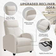 Oakcraft Recliner Chair Adjustable Home Theater Single Fabric Recliner Sofa Furniture with Thick Seat Cushion and Backrest Modern Living Room Recliners OMR-308 Modern Aurora Grey