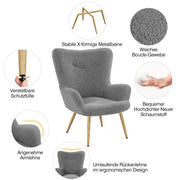 Oakcraft Wingback Chair, Polyester Cover, TV Chair, Armrest Chair, Upholstered Folding Chair, Cocktail Chair, Teddy Plush, Stylish Design,