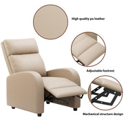 Oakcraft Recliner Chair Recliner Sofa Chair Padded Seat Pu Leather Adjustable Reclining Chairs Home Theater Single Modern Living Room Recliners with Thick Seat Cushion and Backrest