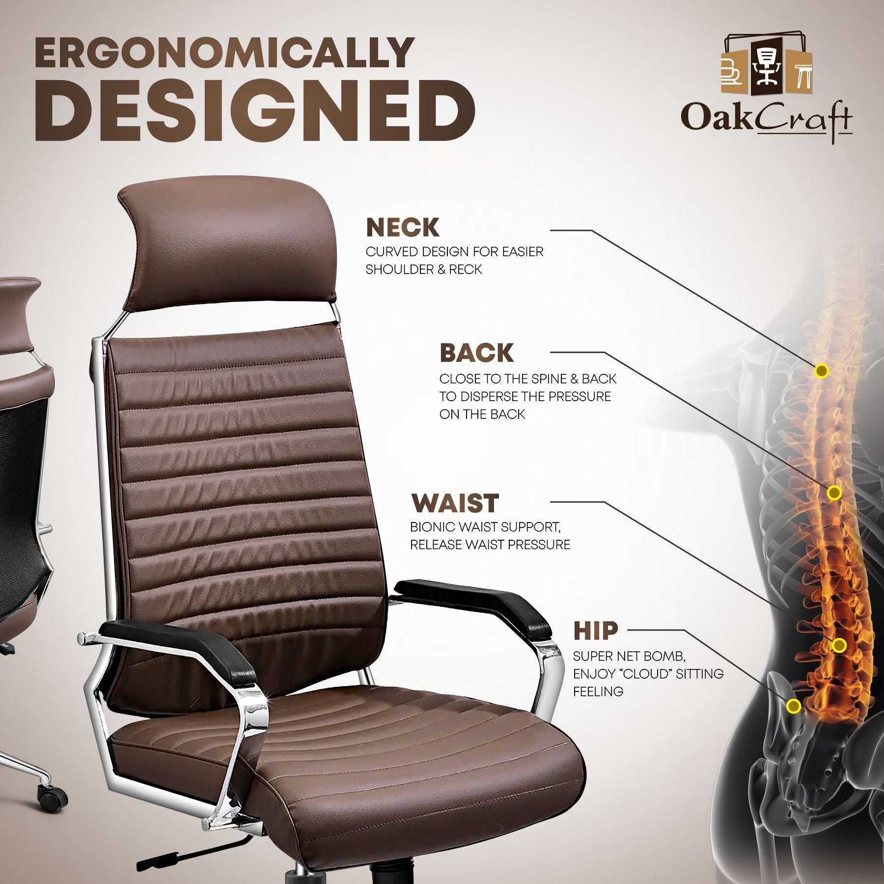 Oakcraft Acier- Made with French Artistry, Unrivaled Ergonomics in the Prime Metal Sleek Leatherette Office Executive Chair - Oakcraft