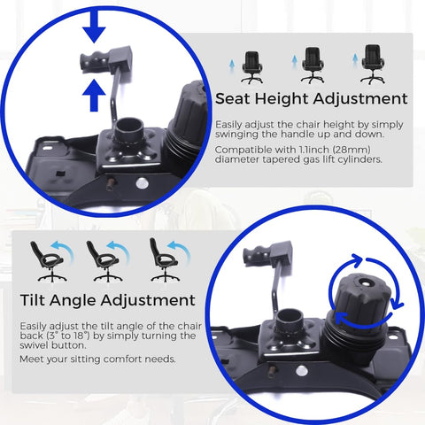 Oakcraft Universal Reinforced Tilting Mechanism Plate for Office Chairs - Heavy Duty Replacement Stand with Rolling Wheel, Chair Spare Parts, Repair Accessories for Gaming, Leather and Low Back Chairs