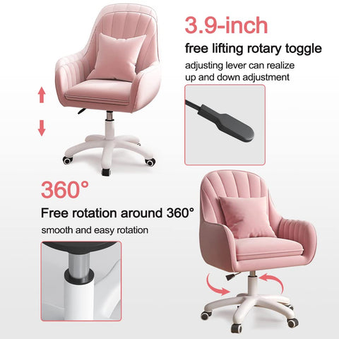 Oakcraft Cute Office Chair Home Computer Chairs Adjustable Task Chairs Modern Office Chair Makeup 360° Swivel Computer Mid Back Chair