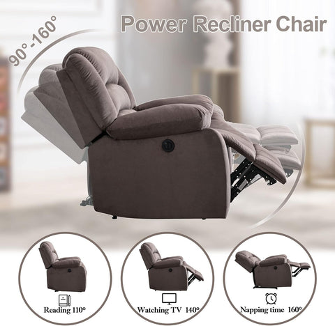 Oakcraft Power Recliner Chair, Oversized Electric Overstuffed Chair with Soft Cushion and Back, Sofa with Comfortable Armchair