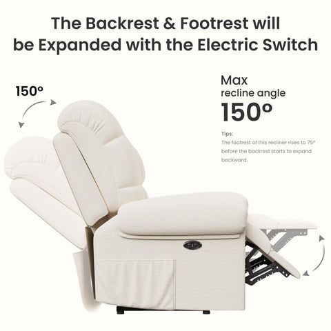 Oakcraft 2024 New Power Recliner Chair for Adults, Adjustable Electric Chair Power Reclining Sofa, USB Port, Ultra-Comfy Teddy Fleece Recliner for Living Room, Tool-Free Setup Single Sofa