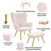 Oakcraft Wingback Chair, Polyester Cover, TV Chair, Armrest Chair, Upholstered Folding Chair, Cocktail Chair, Teddy Plush, Stylish Design,