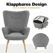 Oakcraft Wingback Chair, Polyester Cover, TV Chair, Armrest Chair, Upholstered Folding Chair, Cocktail Chair, Teddy Plush, Stylish Design,