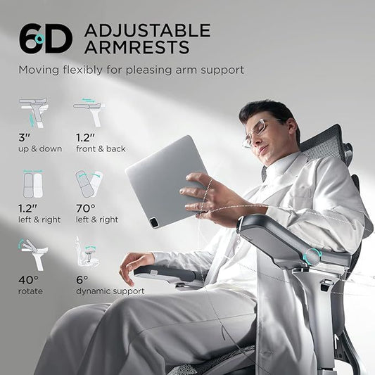 Oakluxe Meridian Ergonomic with 3D Headrest, 5D Armrests & Adjustable Lumbar Support Mesh Office Executive Chair (White, Knock Down)