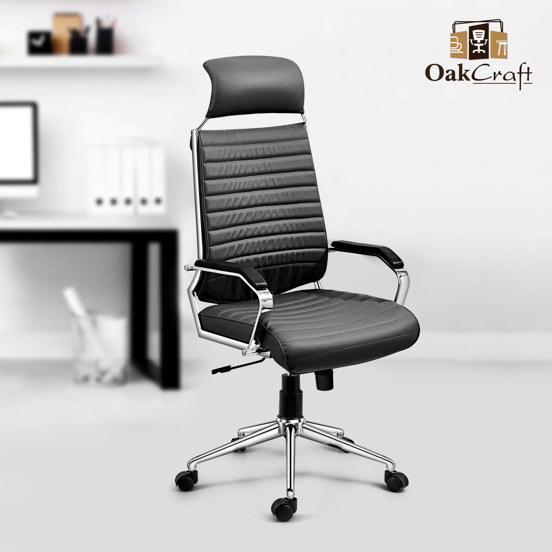 Oakcraft Acier- Made with French Artistry, Unrivaled Ergonomics in the Prime Metal Sleek Leatherette Office Executive Chair - Oakcraft