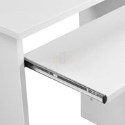 Close-up of the metal ball bearing slide rail under the Oakcraft desk keyboard tray
