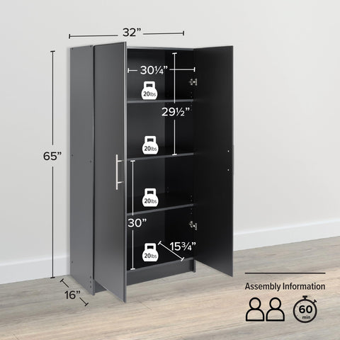 Oakcraft Elite 32" Storage Cabinet, Drifted Gray Storage Cabinet, Bathroom Cabinet, Pantry Cabinet with 3 Shelves 16" D x 32" W x 65" H,
