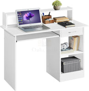 Oakcraft white desk with pull-out keyboard tray, drawer and lower book storage