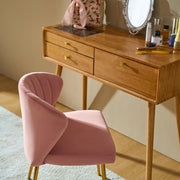 Oakcraft Modern Dining Chairs, Small Cute Armless Accent Chair, Upholstered Side Chair with Black Metal Legs, Tufted Back Vanity Chair for Bedroom/Dining Room/Beauty