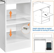 Height adjustable removable shelf detail for storing a PC tower in the Oakcraft desk