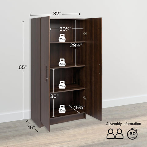 Oakcraft Elite 32" Storage Cabinet, Drifted Gray Storage Cabinet, Bathroom Cabinet, Pantry Cabinet with 3 Shelves 16" D x 32" W x 65" H,