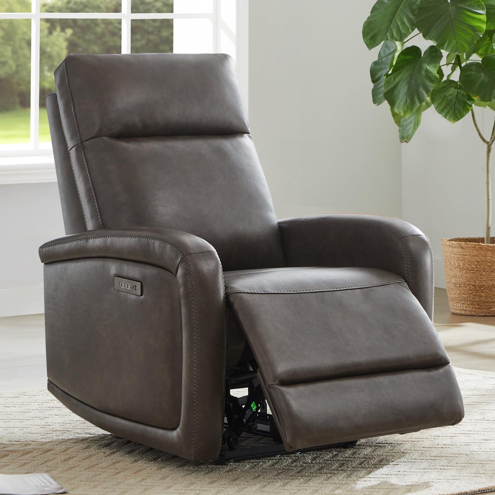 Oakcraft Recliner Chair, Zero Wall Reclining Sofa Chair W Power Point USB Charger, Small Faux Leather RV Recliners Home Theater Seating for Living Room