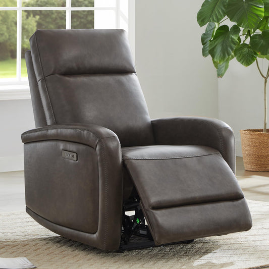 Oakcraft Recliner Chair, Zero Wall Reclining Sofa Chair W Power Type-C Charger, Small Faux Leather RV Recliners Home Theater Seating for Living Room, Chocolate