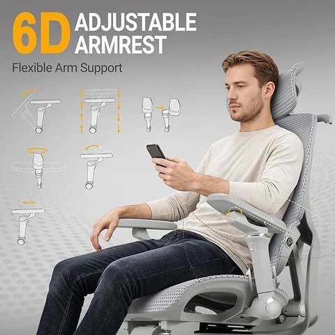 Oakluxe Meridian Ergonomic with 3D Headrest, 5D Armrests & Adjustable Lumbar Support Mesh Office Executive Chair (White, Knock Down)