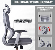 Auto adjustable lumbar support and headrest on the Oakcraft ergonomic mesh office chair
