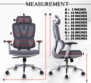 Measurement diagram of the Oakcraft ergonomic mesh office chair in inches