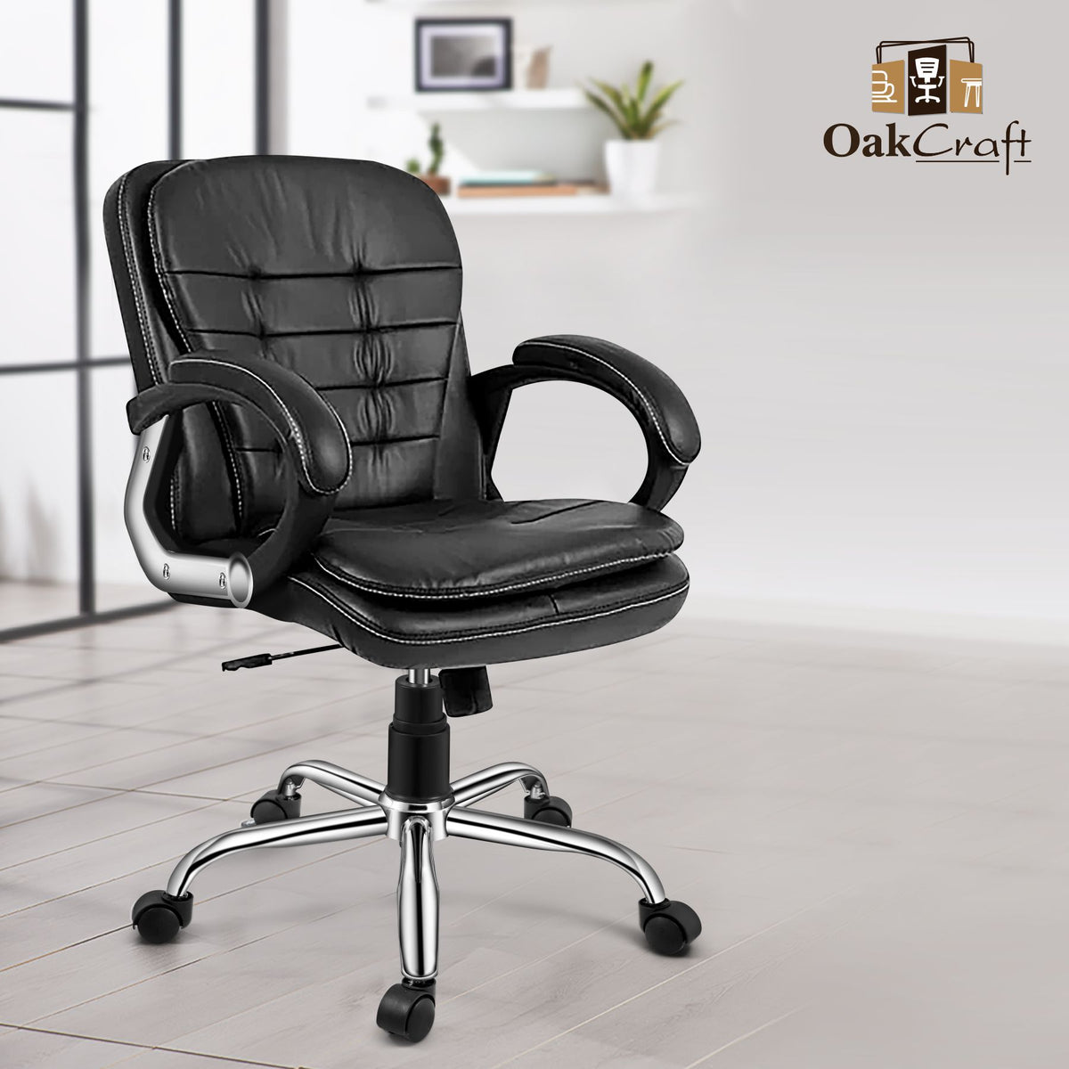 Oakcraft Majesty Medium Back Leatherette Ergonomic Office Chair - Oakcraft