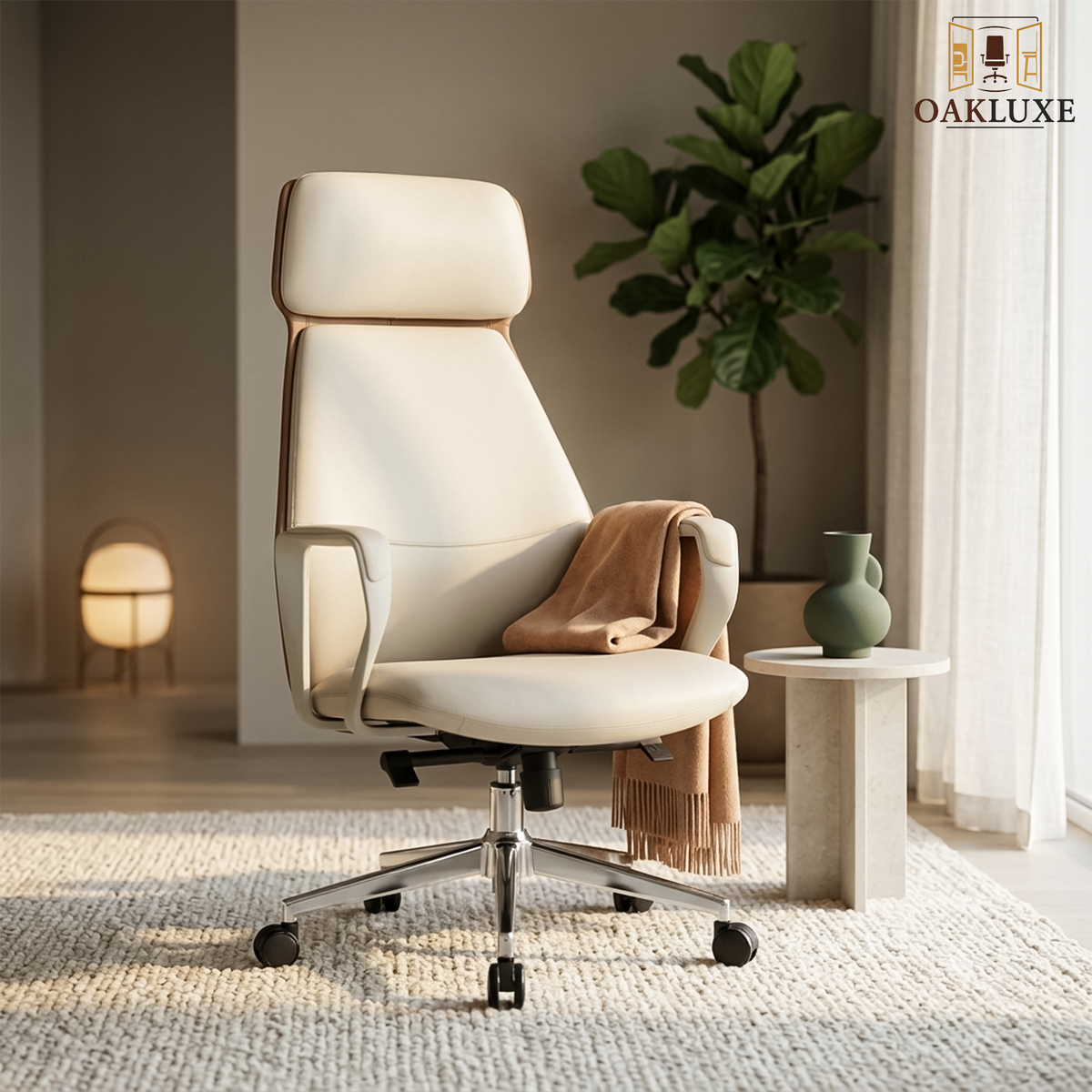 Oakluxe Hector Premium High Back Ergonomic Executive Office Chair with Multilock Recline, Luxury Upholstery, Heavy Duty Aluminium Base, Cushioned Seat for Home Office & Workstation