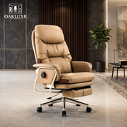 Oakluxe Axora Brown Luxury Executive Office Chair with Adjustable Footrest, High Back Ergonomic Design, Multi Lock Recline, Premium Upholstery, Executive Computer Chair for Home & Office