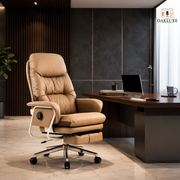 Oakluxe Axora Brown Luxury Executive Office Chair with Adjustable Footrest, High Back Ergonomic Design, Multi Lock Recline, Premium Upholstery, Executive Computer Chair for Home & Office