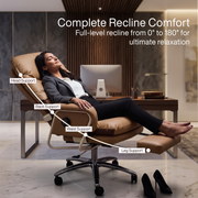 Oakluxe Axora Brown Luxury Executive Office Chair with Adjustable Footrest, High Back Ergonomic Design, Multi Lock Recline, Premium Upholstery, Executive Computer Chair for Home & Office