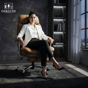 Oakluxe Axora Brown Luxury Executive Office Chair with Adjustable Footrest, High Back Ergonomic Design, Multi Lock Recline, Premium Upholstery, Executive Computer Chair for Home & Office