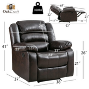 Oakcraft Manual Recliner Chair Sofa with Leatheratte - Oakcraft
