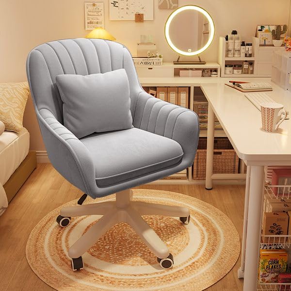 Oakcraft Cute Office Chair Home Computer Chairs Adjustable Task Chairs Modern Office Chair Makeup 360° Swivel Computer Mid Back Chair Gray