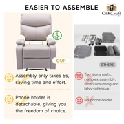Oakcraft Manual Recliner Chair Sofa with Tech Cloth - Oakcraft