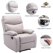 Oakcraft Manual Recliner Chair Sofa with Tech Cloth - Oakcraft
