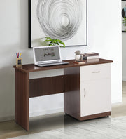 Walnut and white Oakcraft study desk with laptop styled below framed wall art